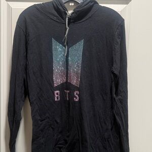 Black BTS Logo Hooded Sweatshirt with Ombre Rhinestones